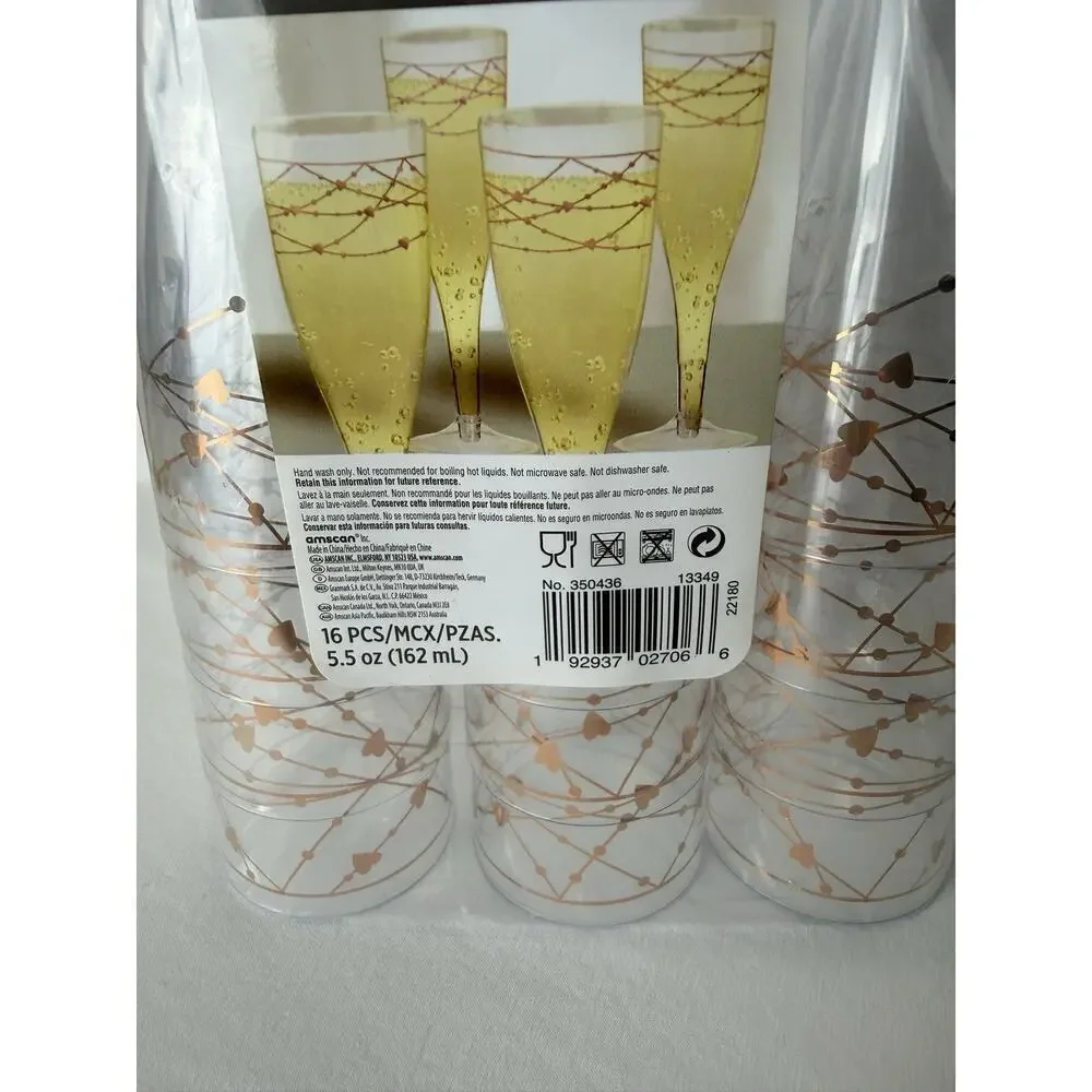 16-Pack Disposable Plastic Champagne Flutes 5.5 oz Party Cups